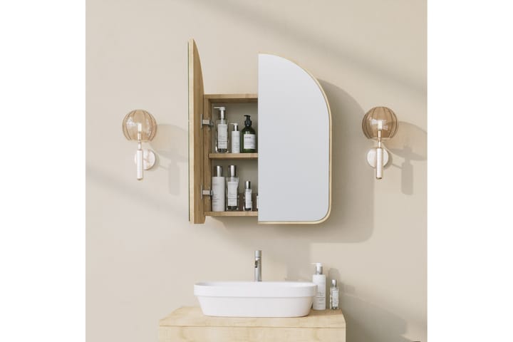 Kylpyhuoneen seinäkaappi peilillä Duigen 45 cm - Beige - Peilikaapit - Kylpyhuoneekaappi valaistuksella