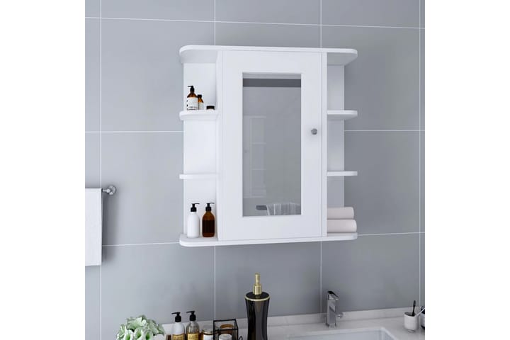 Kylpyhuoneen peilikaappi valkoinen 66x17x63 cm MDF - Valkoinen - Peilikaapit - Kylpyhuoneekaappi valaistuksella