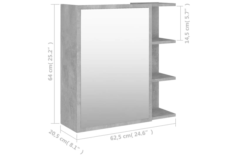 Kylpyhuoneen peilikaappi betoninharmaa 62,5x20,5x64cm - Harmaa - Peilikaapit - Kylpyhuoneekaappi valaistuksella