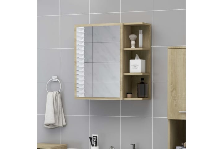 Kylpyhuoneen peilikaappi Sonoma-tammi 62,5x20,5x64 cm - Ruskea - Peilikaapit - Kylpyhuoneekaappi valaistuksella
