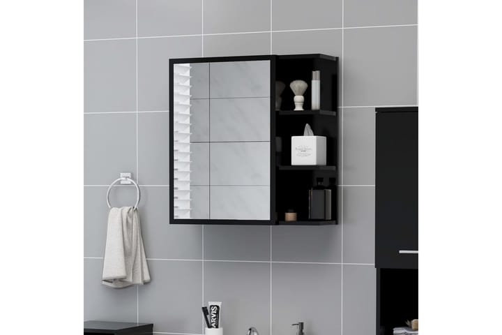 Kylpyhuoneen peilikaappi musta 62,5x20,5x64 cm lastulevy - Musta - Peilikaapit - Kylpyhuoneekaappi valaistuksella