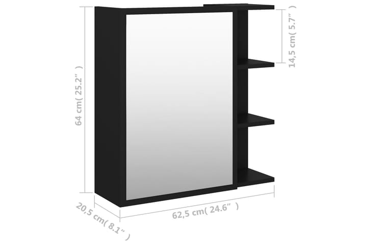 Kylpyhuoneen peilikaappi musta 62,5x20,5x64 cm lastulevy - Musta - Peilikaapit - Kylpyhuoneekaappi valaistuksella