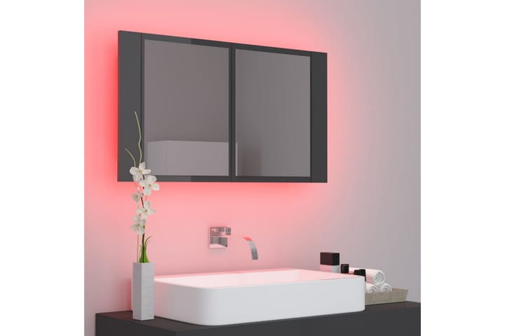 Kylpyhuoneen peilikaappi LED 80x12x45 cm - Korkeakiilto Harmaa - Peilikaapit - Kylpyhuoneekaappi valaistuksella