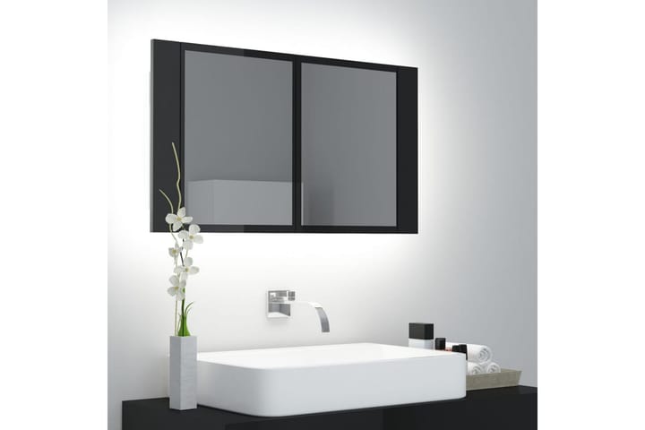 Kylpyhuoneen peilikaappi LED 80x12x45 cm - Korkeakiilto Musta - Peilikaapit - Kylpyhuoneekaappi valaistuksella
