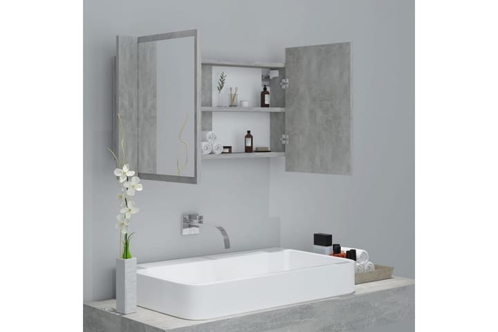 Kylpyhuoneen peilikaappi LED 80x12x45 cm - Betoninharmaa - Peilikaapit - Kylpyhuoneekaappi valaistuksella