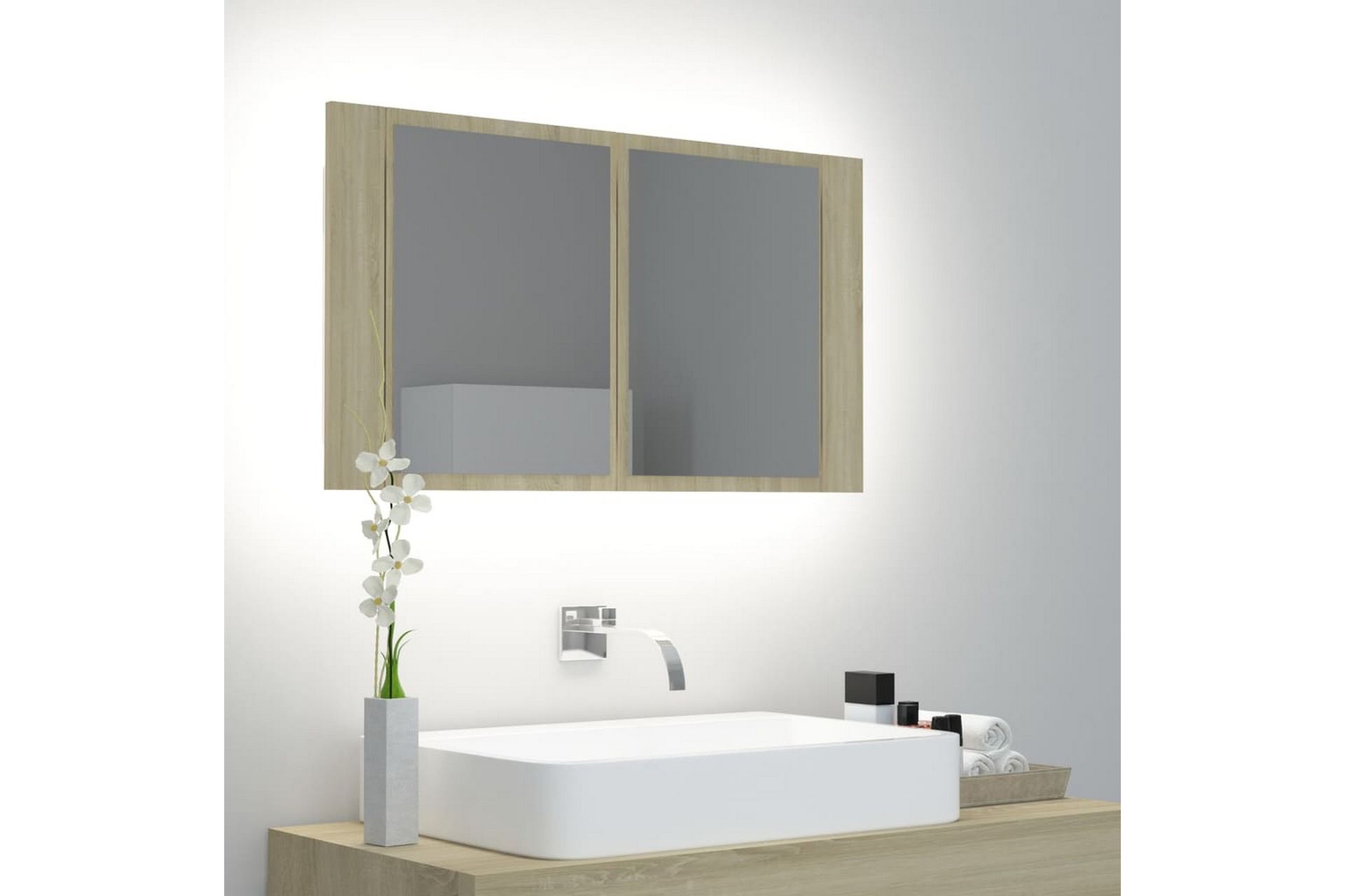 Kylpyhuoneen peilikaappi LED 80x12x45 cm - Ruskea - Talo & remontointi - Keittiö & kylpyhuone - Kylpyhuone - Kylpyhuonekalusteet - Peilikaapit