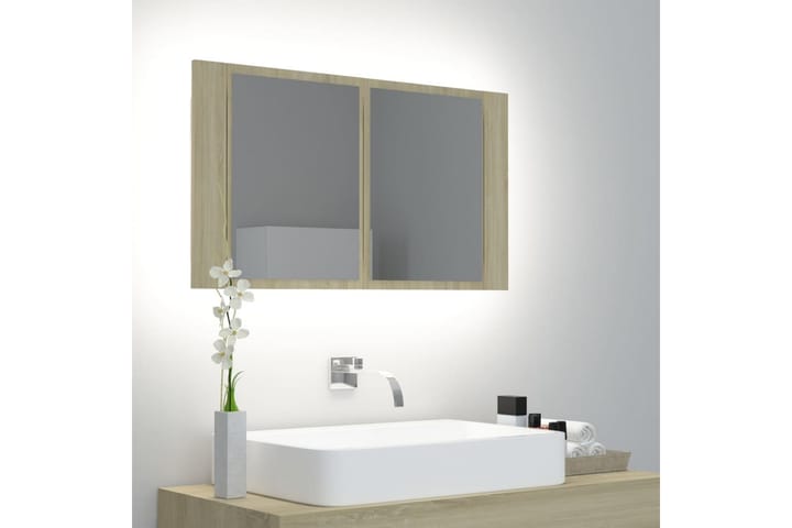Kylpyhuoneen peilikaappi LED 80x12x45 cm - Ruskea - Peilikaapit - Kylpyhuoneekaappi valaistuksella