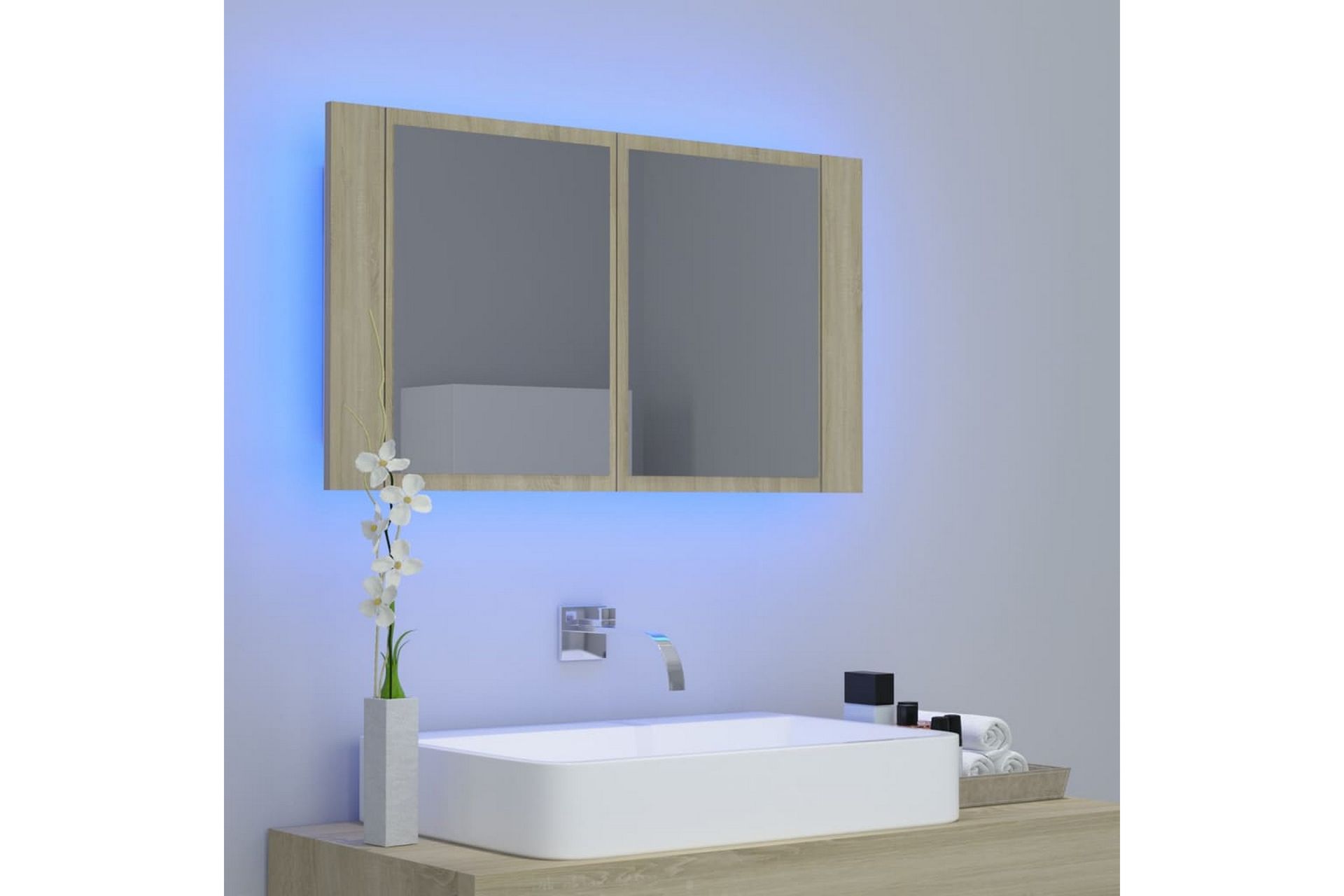 Kylpyhuoneen peilikaappi LED 80x12x45 cm - Ruskea - Talo & remontointi - Keittiö & kylpyhuone - Kylpyhuone - Kylpyhuonekalusteet - Peilikaapit