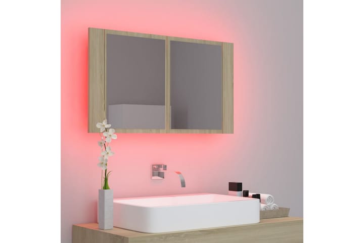 Kylpyhuoneen peilikaappi LED 80x12x45 cm - Ruskea - Peilikaapit - Kylpyhuoneekaappi valaistuksella