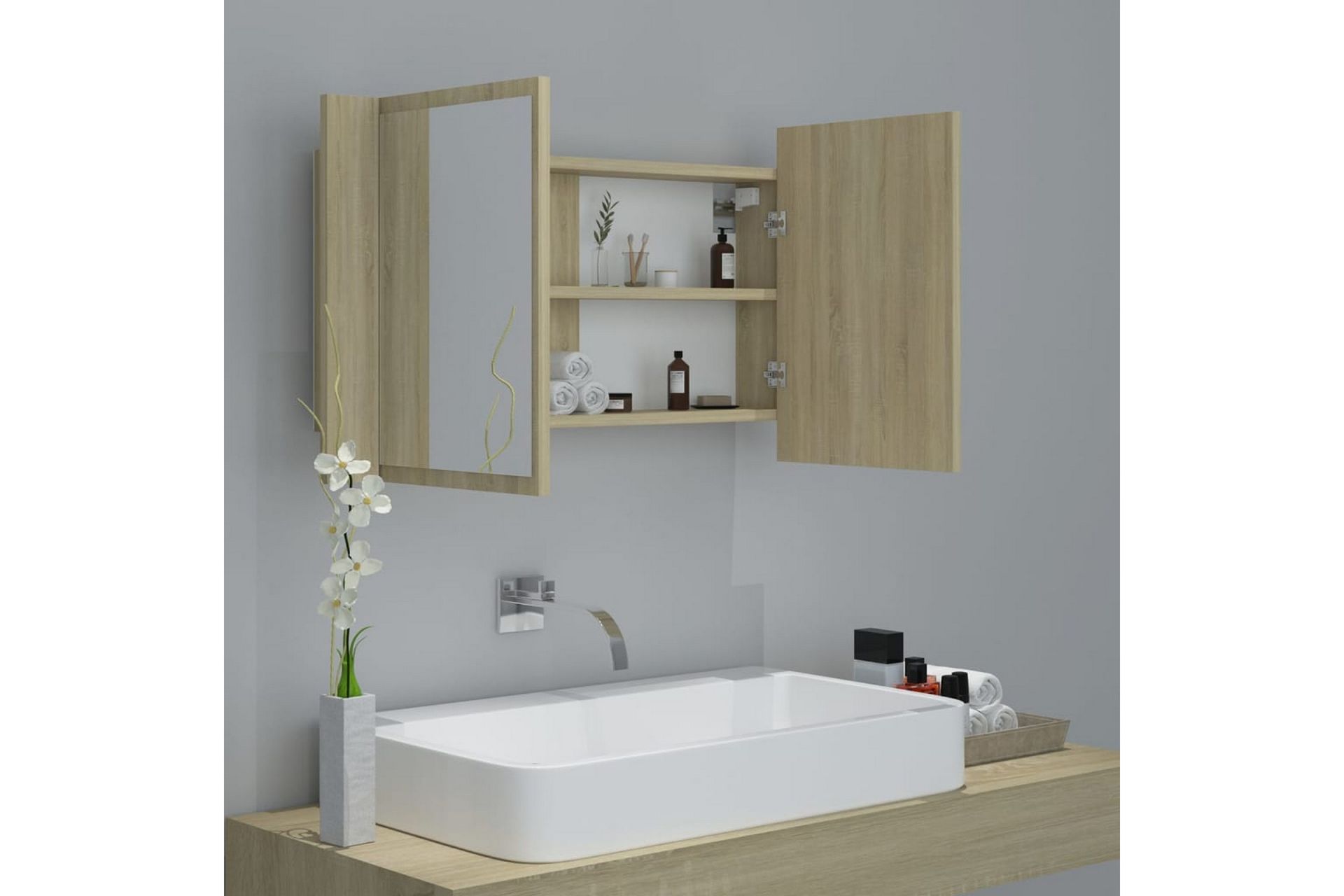 Kylpyhuoneen peilikaappi LED 80x12x45 cm - Ruskea - Talo & remontointi - Keittiö & kylpyhuone - Kylpyhuone - Kylpyhuonekalusteet - Peilikaapit