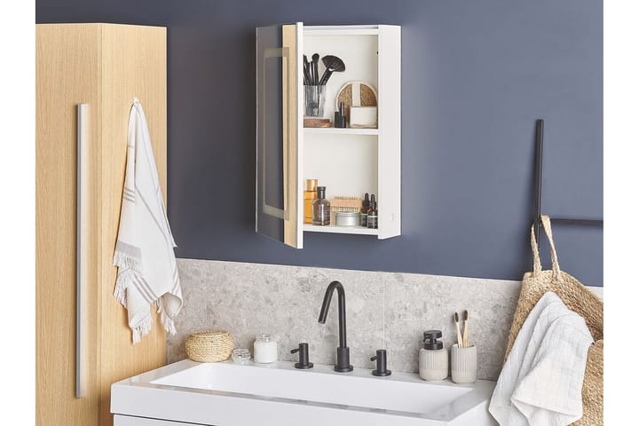 Kylpyhuonekaappi Panambi 40 cm Peili LED-valaistuksella - Valkoinen - Peilikaapit - Kylpyhuoneekaappi valaistuksella