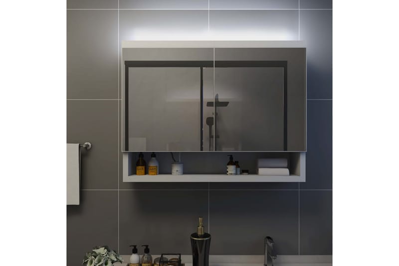 LED kylpyhuoneen peilikaappi valkoinen 80x15x60 cm MDF - Valkoinen - Talo & remontointi - Keittiö & kylpyhuone - Kylpyhuone - Kylpyhuonekalusteet - Peilikaapit