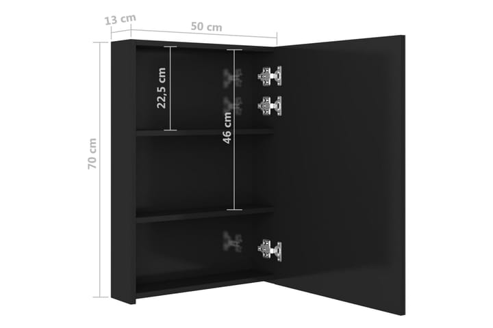 LED kylpyhuoneen peilikaappi kiiltävä musta 50x13x70 cm - Peilikaapit - Kylpyhuoneekaappi valaistuksella