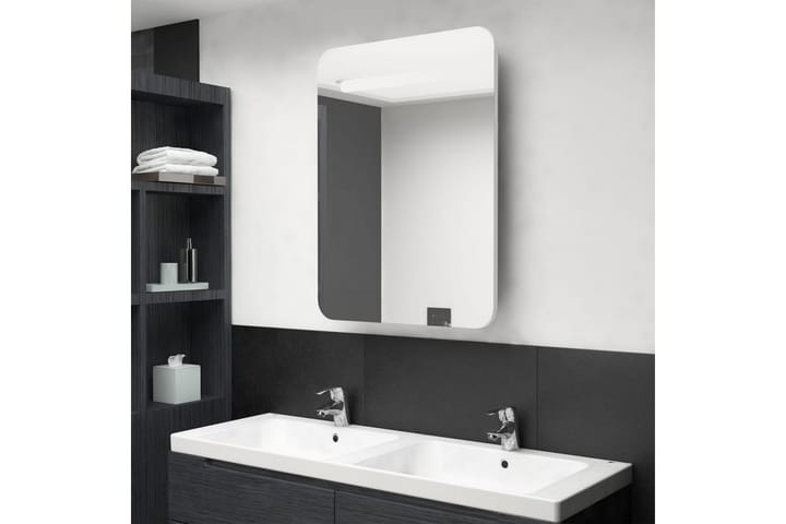 LED kylpyhuoneen peilikaappi kiiltävä valkoinen 60x11x80 cm - Peilikaapit - Kylpyhuoneekaappi valaistuksella