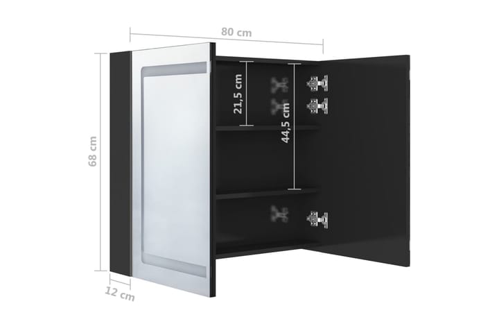 LED kylpyhuoneen peilikaappi kiiltävä musta 80x12x68 cm - Peilikaapit - Kylpyhuoneekaappi valaistuksella