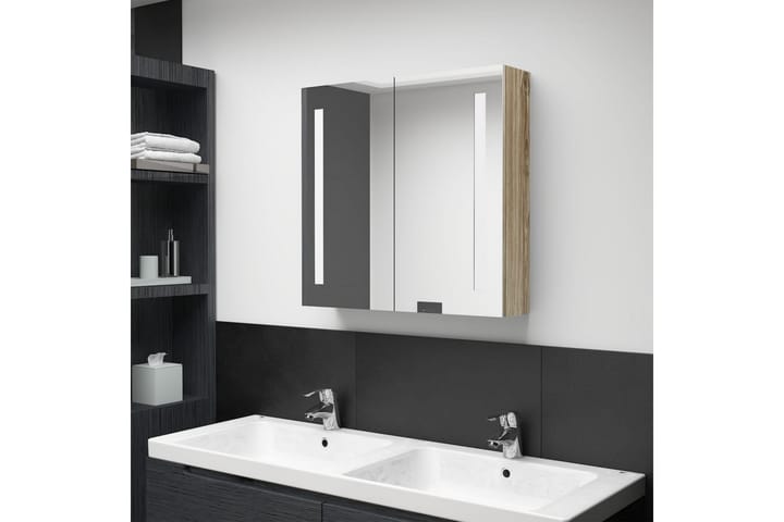 LED kylpyhuoneen peilikaappi tammi 62x14x60 cm - Peilikaapit - Kylpyhuoneekaappi valaistuksella