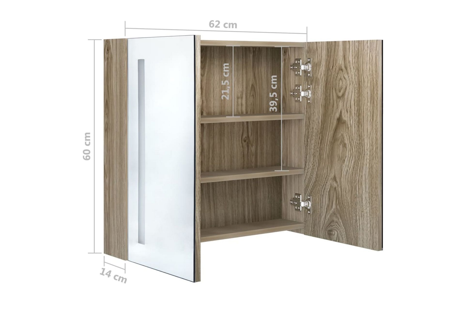 LED kylpyhuoneen peilikaappi tammi 62x14x60 cm - Talo & remontointi - Keittiö & kylpyhuone - Kylpyhuone - Kylpyhuonekalusteet - Peilikaapit