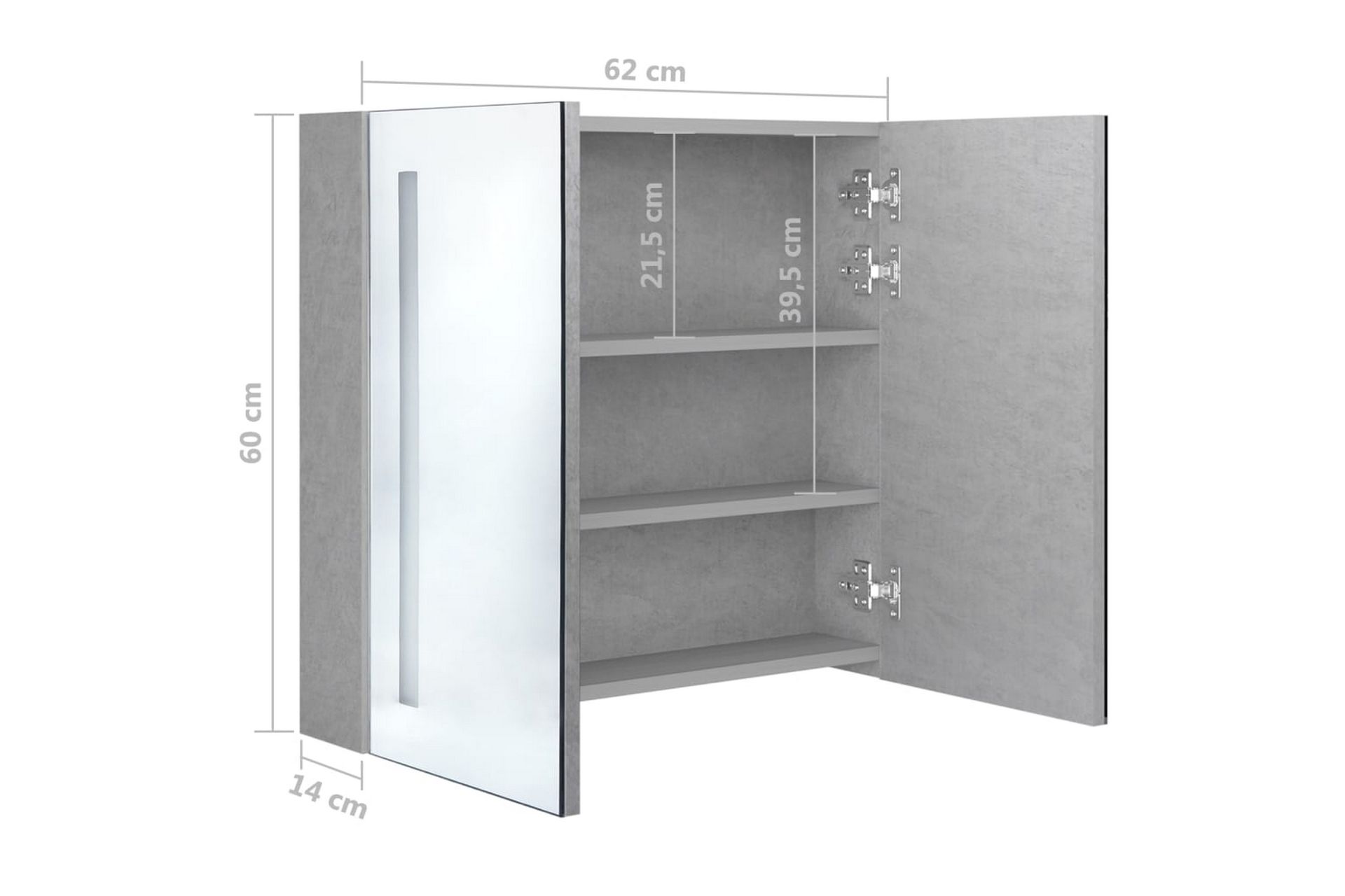 LED kylpyhuoneen peilikaappi betoninharmaa 62x14x60 cm - Talo & remontointi - Keittiö & kylpyhuone - Kylpyhuone - Kylpyhuonekalusteet - Peilikaapit