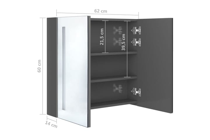 LED kylpyhuoneen peilikaappi kiiltävä harmaa 62x14x60 cm - Peilikaapit - Kylpyhuoneekaappi valaistuksella