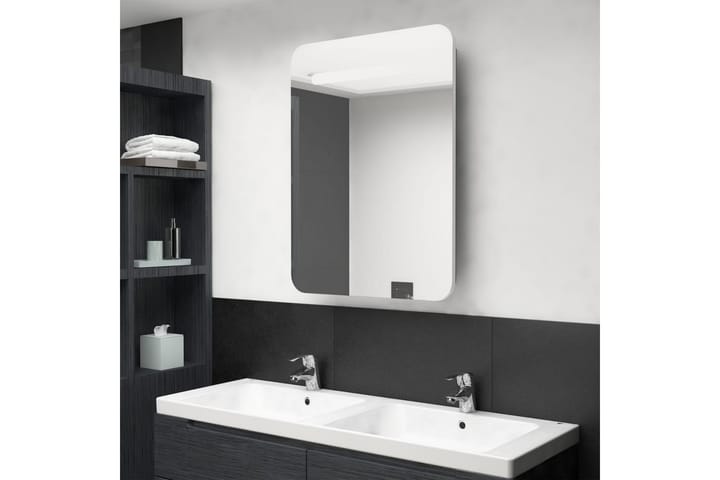 LED kylpyhuoneen peilikaappi valkoinen ja tammi 60x11x80 cm - Peilikaapit - Kylpyhuoneekaappi valaistuksella