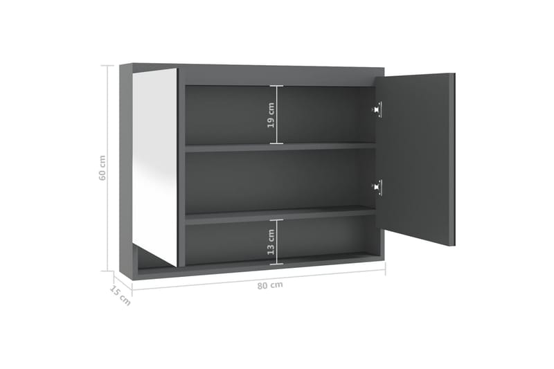 LED kylpyhuoneen peilikaappi 80x15x60 cm MDF kiiltävä harmaa - Harmaa - Talo & remontointi - Keittiö & kylpyhuone - Kylpyhuone - Kylpyhuonekalusteet - Peilikaapit