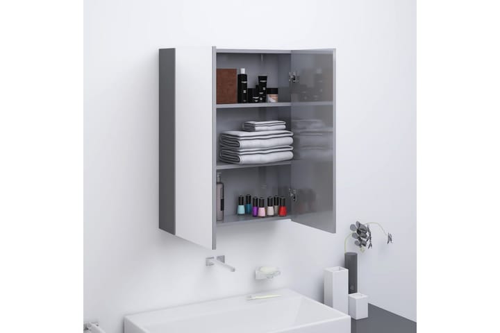 LED kylpyhuoneen peilikaappi 60x15x75 cm MDF kiiltävä harmaa - Harmaa - Peilikaapit - Kylpyhuoneekaappi valaistuksella