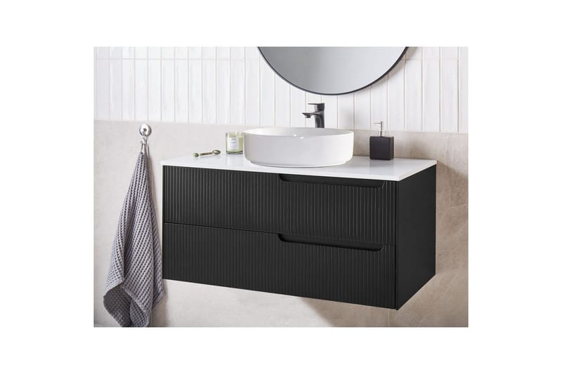 Pesuallaskaappi Quintela Musta, Valkoinen, 100x52x48 cm - Musta, Valkoinen, 100x52x48 cm - Talo & remontointi - Keittiö & kylpyhuone - Kylpyhuone - Kylpyhuonekalusteet - Seinäkaappi & korkea kaappi