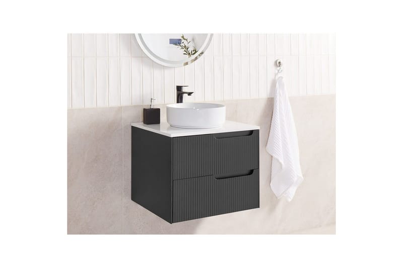 Pesuallaskaappi Quintela Musta, Valkoinen, 60x52x48 cm - Musta, Valkoinen, 60x52x48 cm - Talo & remontointi - Keittiö & kylpyhuone - Kylpyhuone - Kylpyhuonekalusteet - Seinäkaappi & korkea kaappi