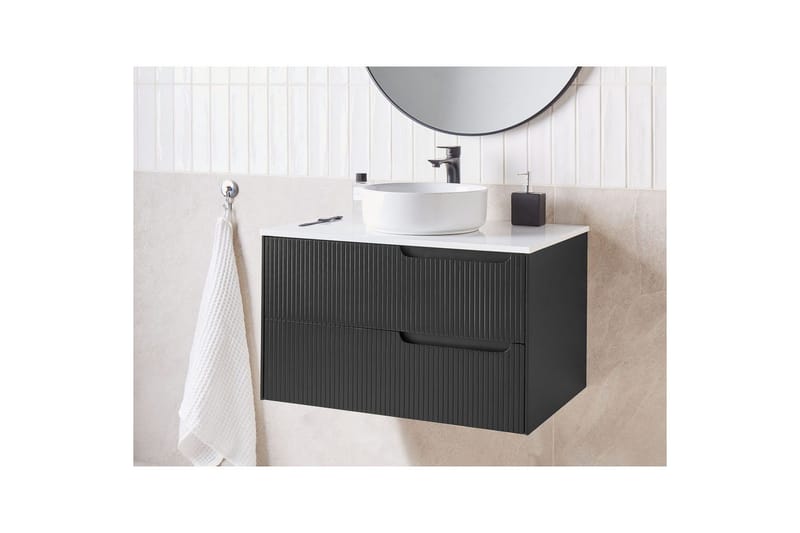 Pesuallaskaappi Quintela Musta, Valkoinen, 80x52x48 cm - Musta, Valkoinen, 80x52x48 cm - Talo & remontointi - Keittiö & kylpyhuone - Kylpyhuone - Kylpyhuonekalusteet - Seinäkaappi & korkea kaappi