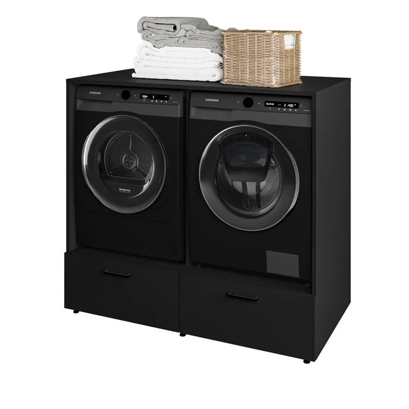 Pesukoneen/Kuivausrummun Kaappi Rosa 2 laatikon kanssa - Musta onyksi - Talo & remontointi - Keittiö & kylpyhuone - Kylpyhuone - Kylpyhuonekalusteet - Kylpyhuoneen säilytys