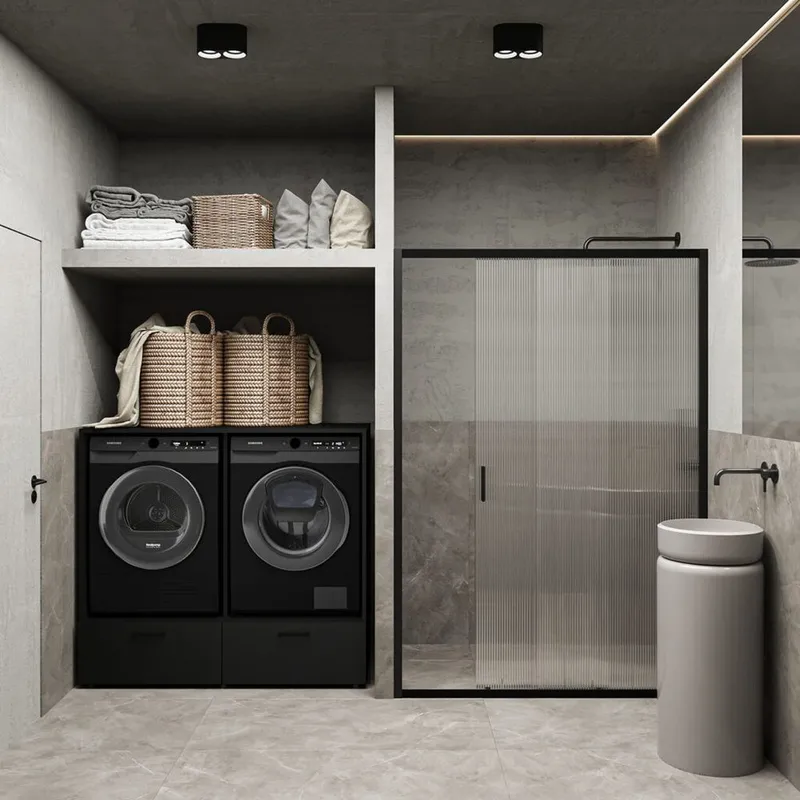 Pesukoneen/Kuivausrummun Kaappi Rosa 2 laatikon kanssa - Musta onyksi - Talo & remontointi - Keittiö & kylpyhuone - Kylpyhuone - Kylpyhuonekalusteet - Kylpyhuoneen säilytys