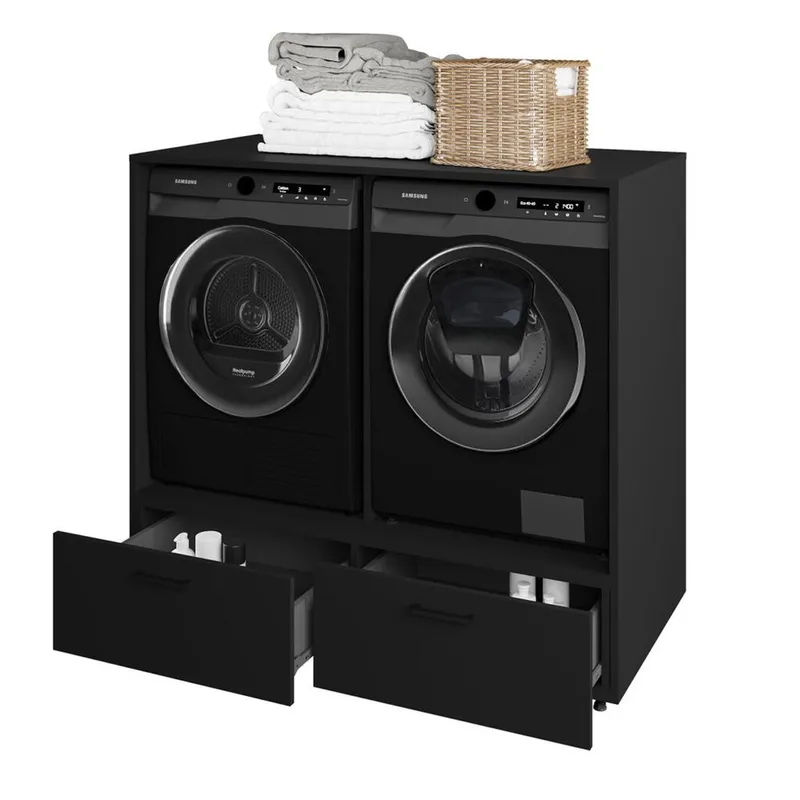 Pesukoneen/Kuivausrummun Kaappi Rosa 2 laatikon kanssa - Musta onyksi - Talo & remontointi - Keittiö & kylpyhuone - Kylpyhuone - Kylpyhuonekalusteet - Kylpyhuoneen säilytys