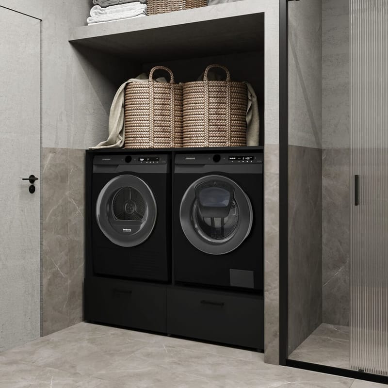 Pesukoneen/Kuivausrummun Kaappi Rosa 2 laatikon kanssa - Musta onyksi - Talo & remontointi - Keittiö & kylpyhuone - Kylpyhuone - Kylpyhuonekalusteet - Kylpyhuoneen säilytys