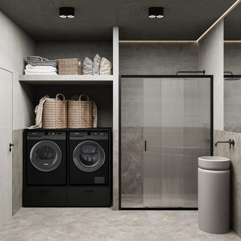 Pesukoneen/Kuivausrummun Kaappi Rosa 2 laatikon kanssa - Musta onyksi - Talo & remontointi - Keittiö & kylpyhuone - Kylpyhuone - Kylpyhuonekalusteet - Kylpyhuoneen säilytys