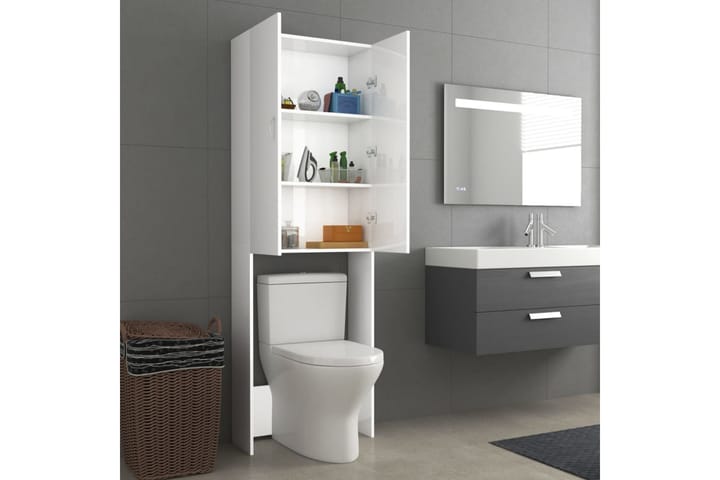 Pesukonekaappi korkeakiilto valkoinen 64x25,5x190 cm - Kylpyhuoneekaappi valaistuksella - Seinäkaappi & korkea kaappi - Pyykkikaappi - Kylpyhuonekaapit