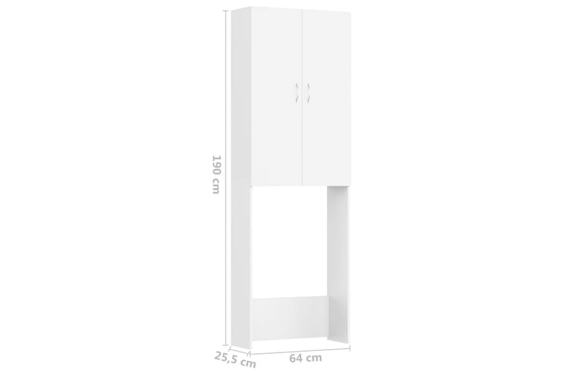 Pesukonekaappi valkoinen 64x25,5x190 cm - Kylpyhuoneekaappi valaistuksella - Seinäkaappi & korkea kaappi - Pyykkikaappi - Kylpyhuonekaapit