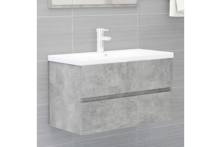2-osainen kylpyhuoneen kalustesarja betoninharmaa lastulevy - Kylpyhuoneekaappi valaistuksella - Seinäkaappi & korkea kaappi - Pyykkikaappi - Kylpyhuonekaapit