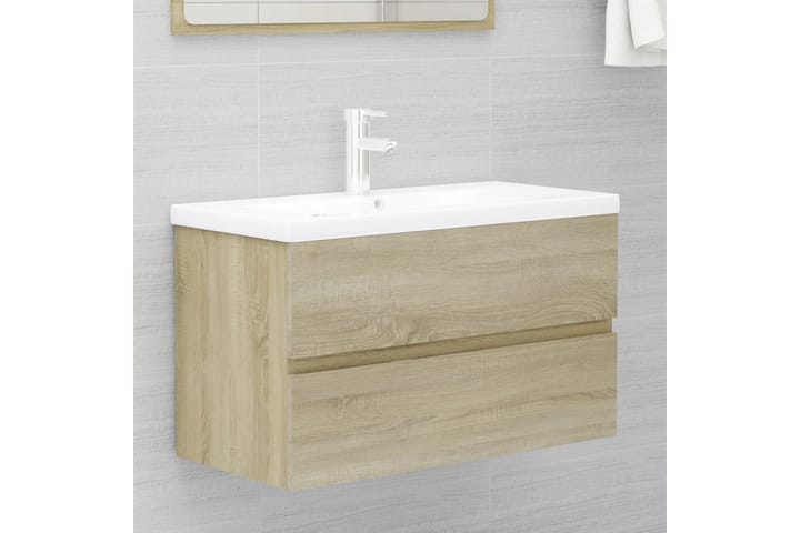 2-osainen kylpyhuonekalustesarja Sonoma-tammi lastulevy - Kylpyhuoneekaappi valaistuksella - Seinäkaappi & korkea kaappi - Pyykkikaappi - Kylpyhuonekaapit