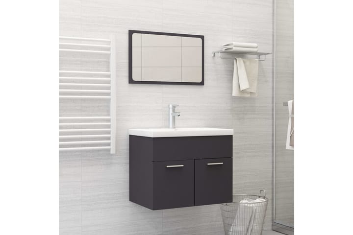 Kaksiosainen kylpyhuoneen kalustesarja harmaa lastulevy - Kylpyhuoneekaappi valaistuksella - Kylpyhuonekaapit - Pyykkikaappi - Seinäkaappi & korkea kaappi