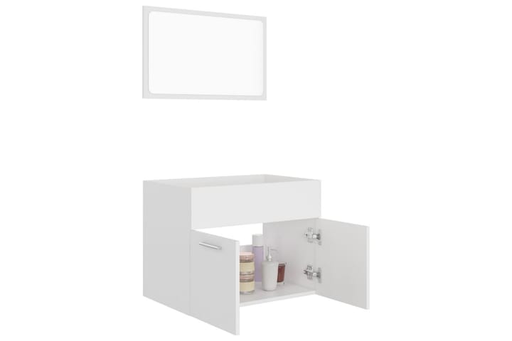 Kaksiosainen kylpyhuoneen kalustesarja valkoinen lastulevy - Kylpyhuoneekaappi valaistuksella - Seinäkaappi & korkea kaappi - Pyykkikaappi - Kylpyhuonekaapit