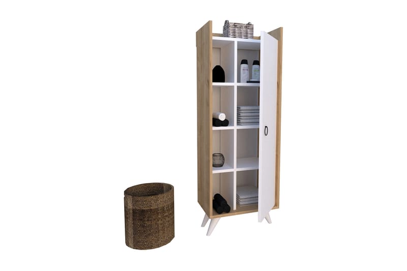 Kylpyhuonekaappi 32x155 cm - Luonnonväri/Valkoinen - Talo & remontointi - Keittiö & kylpyhuone - Kylpyhuone - Kylpyhuonekalusteet - Seinäkaappi & korkea kaappi