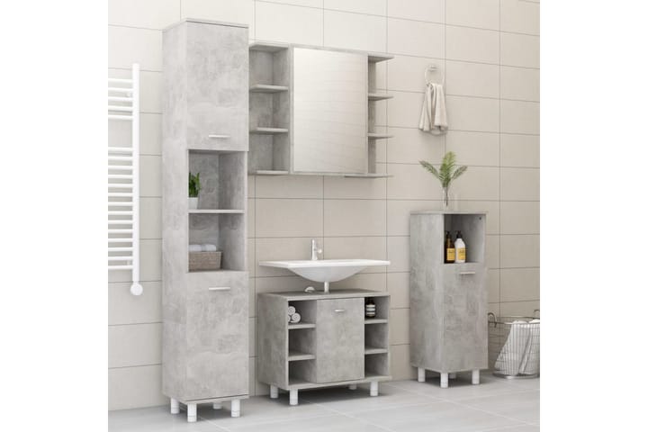 Kylpyhuonekaappi betoninharmaa 30x30x95 cm lastulevy - Harmaa - Kylpyhuoneekaappi valaistuksella - Seinäkaappi & korkea kaappi - Kylpyhuonekaapit
