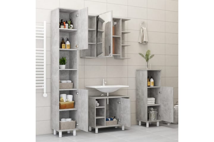 Kylpyhuonekaappi betoninharmaa 30x30x95 cm lastulevy - Harmaa - Kylpyhuonekaapit - Seinäkaappi & korkea kaappi - Kylpyhuoneekaappi valaistuksella
