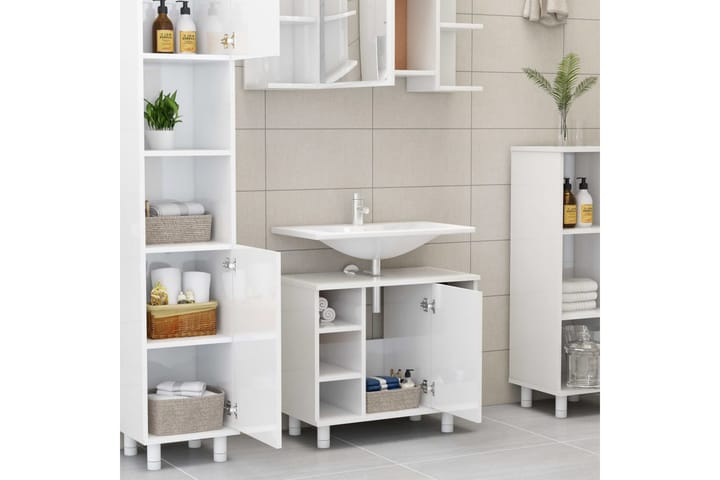 Kylpyhuonekaappi korkeakiilto valkoinen 60x32x53,5 cm - Valkoinen - Kylpyhuoneekaappi valaistuksella - Seinäkaappi & korkea kaappi - Kylpyhuonekaapit