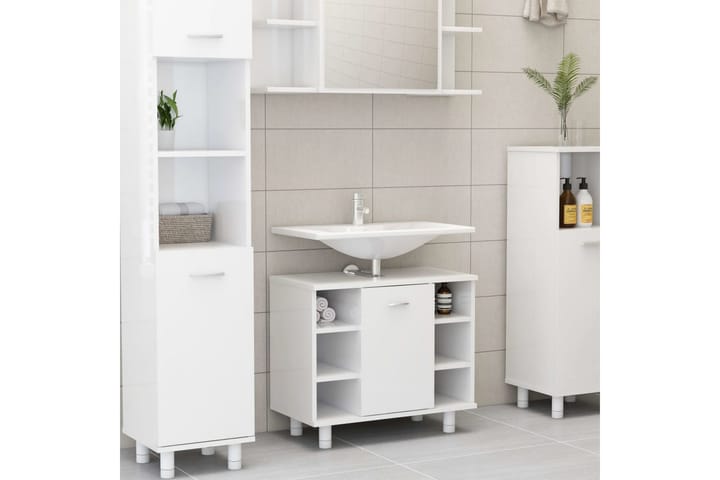 Kylpyhuonekaappi korkeakiilto valkoinen 60x32x53,5 cm - Valkoinen - Kylpyhuoneekaappi valaistuksella - Seinäkaappi & korkea kaappi - Kylpyhuonekaapit