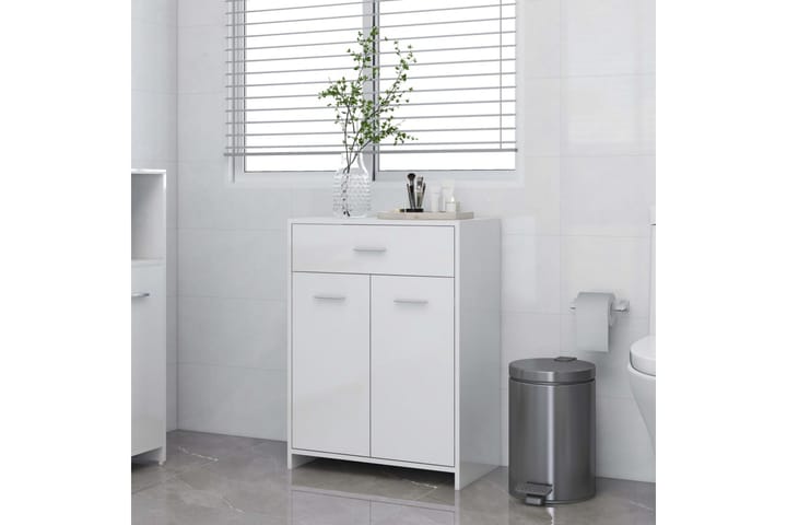 Kylpyhuonekaappi korkeakiilto valkoinen 60x33x80cm lastulevy - Valkoinen - Kylpyhuoneekaappi valaistuksella - Seinäkaappi & korkea kaappi - Pyykkikaappi - Kylpyhuonekaapit