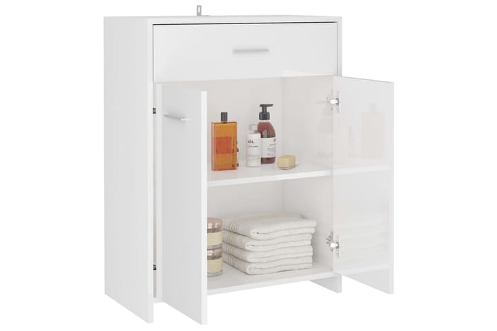 Kylpyhuonekaappi korkeakiilto valkoinen 60x33x80cm lastulevy - Valkoinen - Kylpyhuoneekaappi valaistuksella - Seinäkaappi & korkea kaappi - Pyykkikaappi - Kylpyhuonekaapit