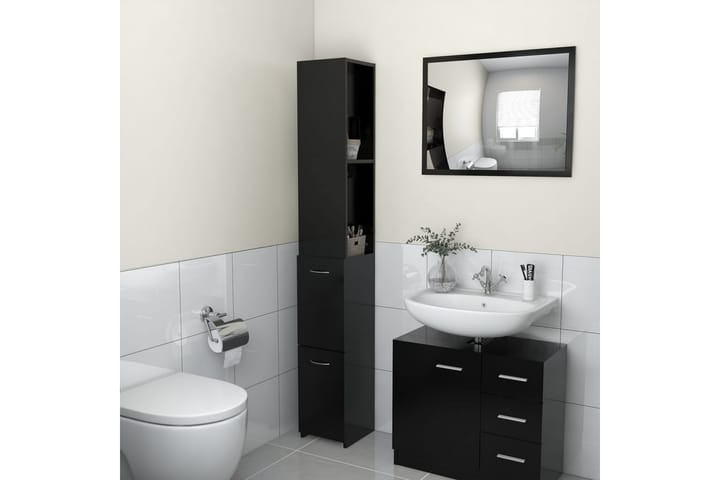 Kylpyhuonekaappi musta 25x25x170 cm lastulevy - Kylpyhuoneekaappi valaistuksella - Seinäkaappi & korkea kaappi - Pyykkikaappi - Kylpyhuonekaapit