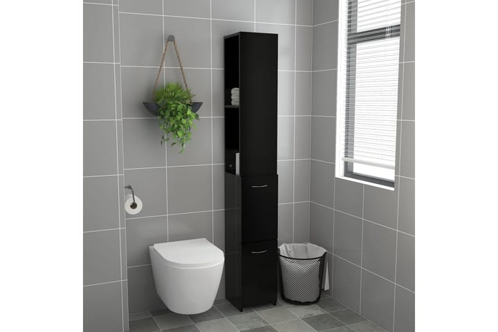 Kylpyhuonekaappi musta 25x25x170 cm lastulevy - Kylpyhuoneekaappi valaistuksella - Seinäkaappi & korkea kaappi - Pyykkikaappi - Kylpyhuonekaapit