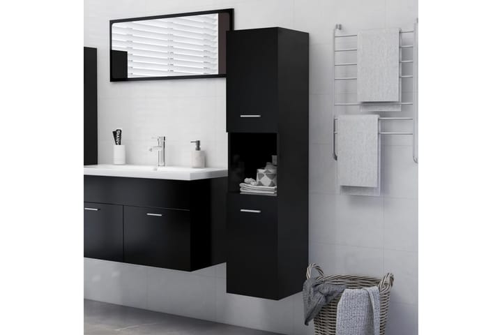 Kylpyhuonekaappi musta 30x30x130 cm lastulevy - Musta - Kylpyhuoneekaappi valaistuksella - Seinäkaappi & korkea kaappi - Pyykkikaappi - Kylpyhuonekaapit